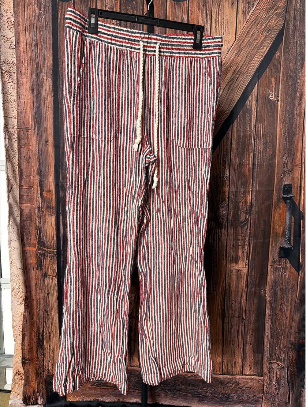 Indigo Rein XL Striped Linen Rayon Drawstring Pants